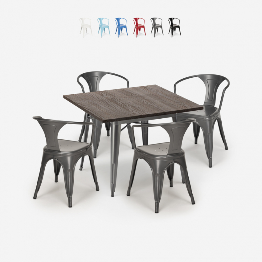 Industrieel design set met tafel 80x80 cm en 4 stoelen Hustle Kortingen