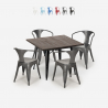 Industrieel design set met tafel 80x80 cm en 4 stoelen Hustle Black Korting