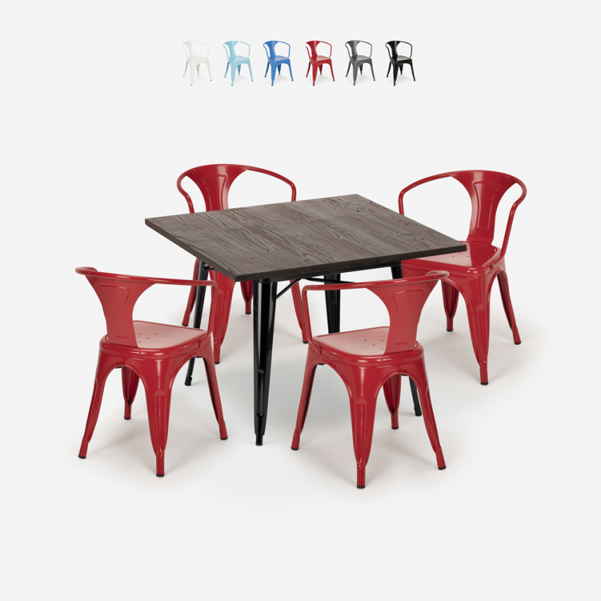 tafelset 80x80cm 4 stoelen industrieel design stijl Lix keuken bar hustle black Catalogus