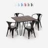 set van 4 stoelen stijl tafel 80x80cm industrieel design bar keuken reims dark Kortingen