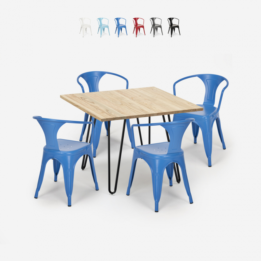 Set met tafel 80x80 cm en 4 stoelen in industrieel design Reims Light Korting Set met tafel 80x80 cm en 4 stoelen in industrieel design Reims Light Korting