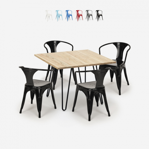 Set met tafel 80x80 cm en 4 stoelen in industrieel design Reims Light Aanbieding