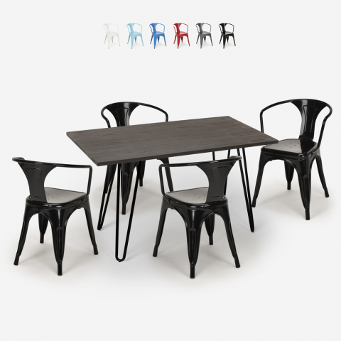 Set keuken restaurant houten tafel 120x80cm 4 stoelen industriële stijl tolix Wismar Aanbieding