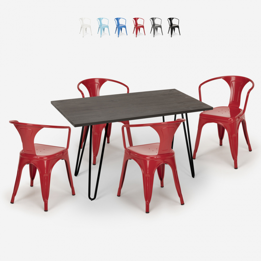 Set met houten tafel 120x60 cm en 4 stoelen in industriële stijl Wismar Catalogus