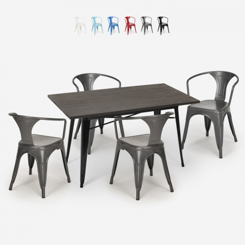 set industrieel ontwerp tafel 120x60cm 4 stoelen Lix stijl keuken bar caster Aanbieding