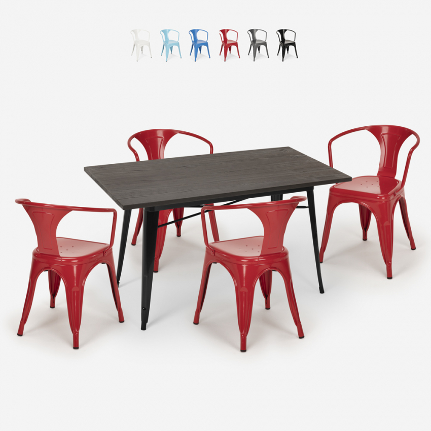 Set met industrieel design tafel 120x60 cm en 4 stoelen Caster Catalogus