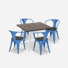 Set met industriële tafel 80x80 cm en 4 stoelen van hout en metaal Hustle Wood White Afmetingen