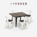 Set met industriële tafel 80x80 cm en 4 stoelen van hout en metaal Hustle Wood Black Aanbieding