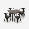 Set met industriële tafel 80x80 cm en 4 stoelen van hout en metaal Hustle Wood Black Aankoop
