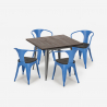 Set met industriële tafel 80x80 cm en 4 stoelen van hout en metaal Hustle Wood Model