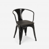 Set met industriële tafel 80x80 cm en 4 stoelen van hout en metaal Hustle Wood Black 