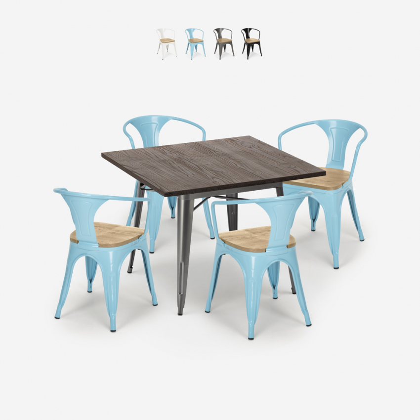 Industrieel design set met tafel 80x80 cm en 4 stoelen Hustle Top Light Verkoop Industrieel design set met tafel 80x80 cm en 4 stoelen Hustle Top Light Verkoop