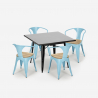 Industriële stijl set met stalen tafel 80x80 cm en 4 stoelen Century Black Top Light Voorraad