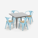 industriële keuken set tafel 80x80cm 4 houten metalen Lix stoelen century top light Voorraad