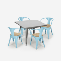 Industriële stijl set met tafel 80x80 cm en 4 stoelen van hout en staal Century Top Light Voorraad