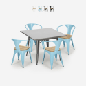 industriële keuken set tafel 80x80cm 4 houten metalen Lix stoelen century top light Verkoop