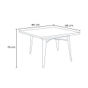 Industriële stijl set met tafel 80x80 cm en 4 stoelen van hout en staal Century Top Light 