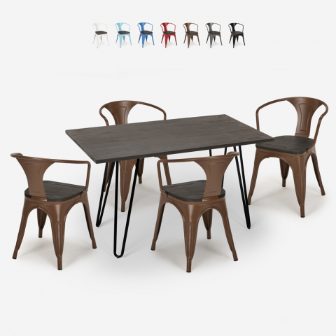 tafelset 120x60cm 4 industriële houten Lix eetkamerstoelen wismar wood Aanbieding
