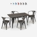 set van 4 stoelen houten tafel 120x60cm industriële eetkamer caster wood Aanbieding