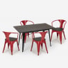 set van 4 stoelen houten tafel 120x60cm industriële eetkamer caster wood 