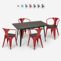 set van 4 stoelen houten tafel 120x60cm industriële eetkamer caster wood Voorraad