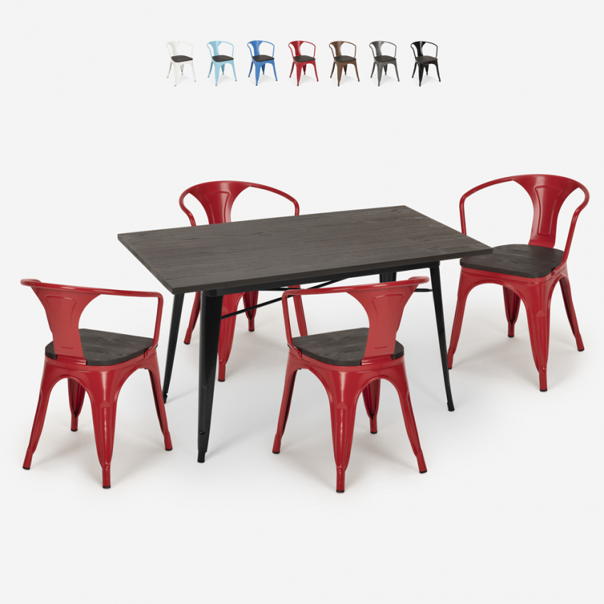 Set met industrieel design tafel 120x60 cm en 4 stoelen Caster Wood Voorraad
