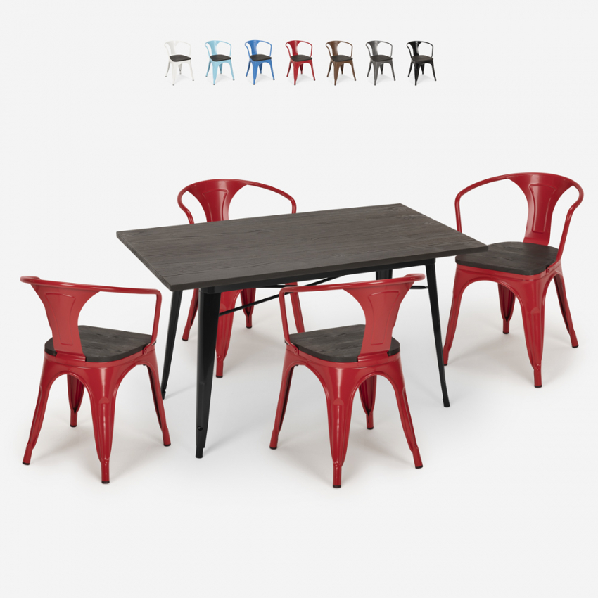 set van 4 stoelen Lix houten tafel 120x60cm industriële eetkamer caster wood Voorraad
