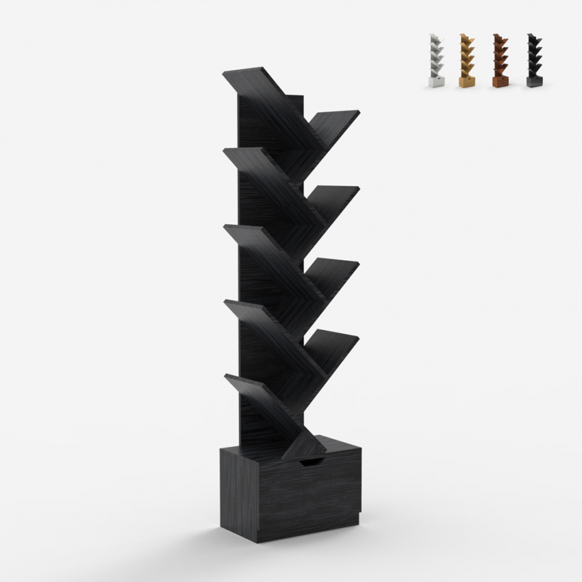 Modern design boekenkast met 10 planken en lade Treebook 150 Aanbieding Modern design boekenkast met 10 planken en lade Treebook 150 Aanbieding