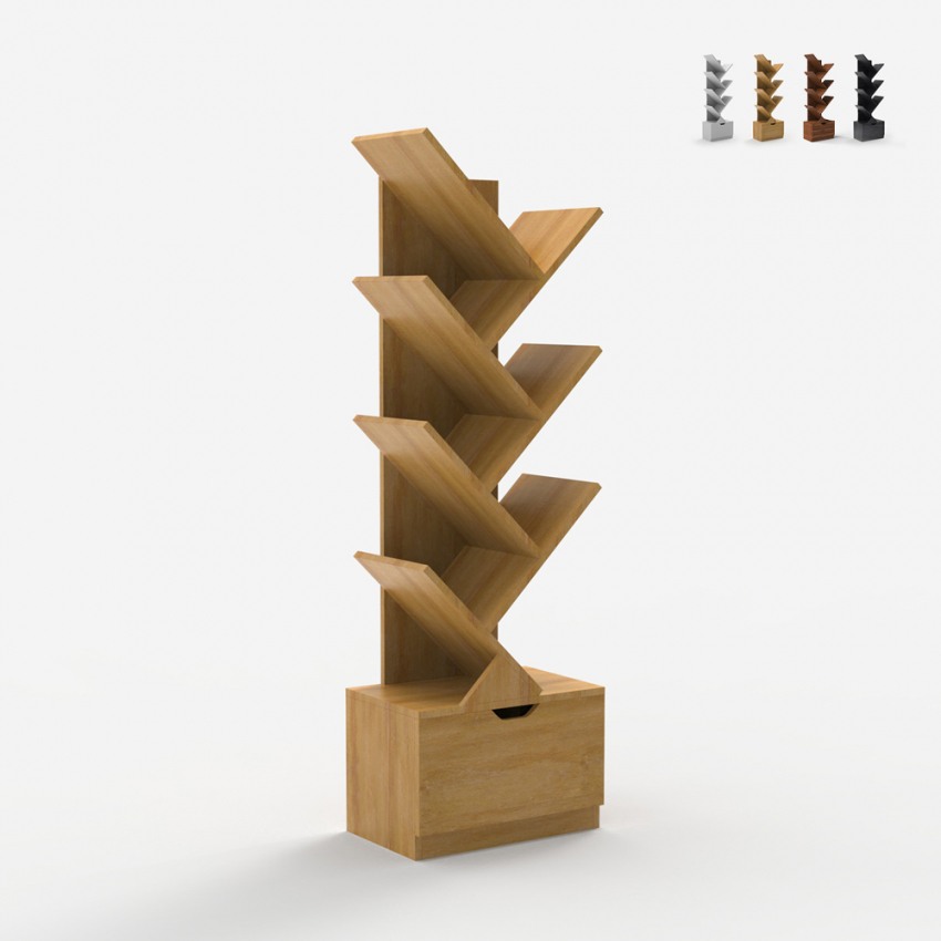 Modern ontwerp boekenkast met 8 planken en lade Treebook 120 Aankoop