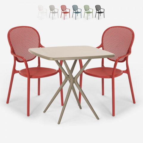 Set 2 stoelen vierkant tafel 70x70cm beige binnen buiten design Lavett