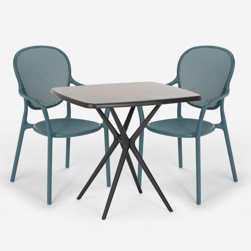 forum meloen Airco Lavett Dark vierkant tafel set 70x70cm zwart 2 stoelen binnen-buiten