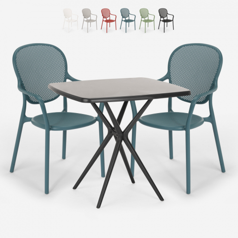 Set met 2 design stoelen en vierkante zwarte tafel 70x70 cm voor binnen en buiten Lavett Dark Aanbieding