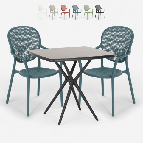 Set vierkante tafel 70x70cm zwart 2 stoelen binnen buiten Lavett Dark