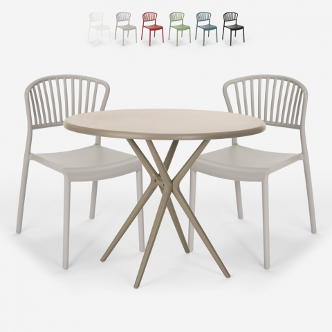 Ronde tafel set 80x80cm beige 2 stoelen modern design Gianum