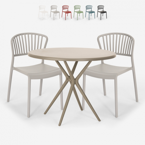 Set met ronde beige tafel 80x80 cm en 2 modern design stoelen Gianum Aanbieding