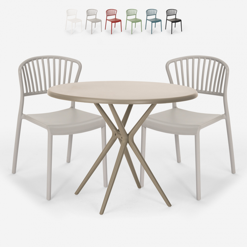 Set met ronde beige tafel 80x80 cm en 2 modern design stoelen Gianum Aanbieding Set met ronde beige tafel 80x80 cm en 2 modern design stoelen Gianum Aanbieding