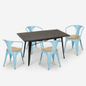 Set van 4 stoelen en industriële tafel 120x60 cm van hout en staal Caster Top Light Catalogus