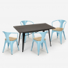 Set van 4 stoelen en industriële tafel 120x60 cm van hout en staal Caster Top Light Catalogus