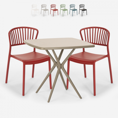 Vierkante tafel set 70x70cm beige 2 stoelen indoor-outdoor design Magus