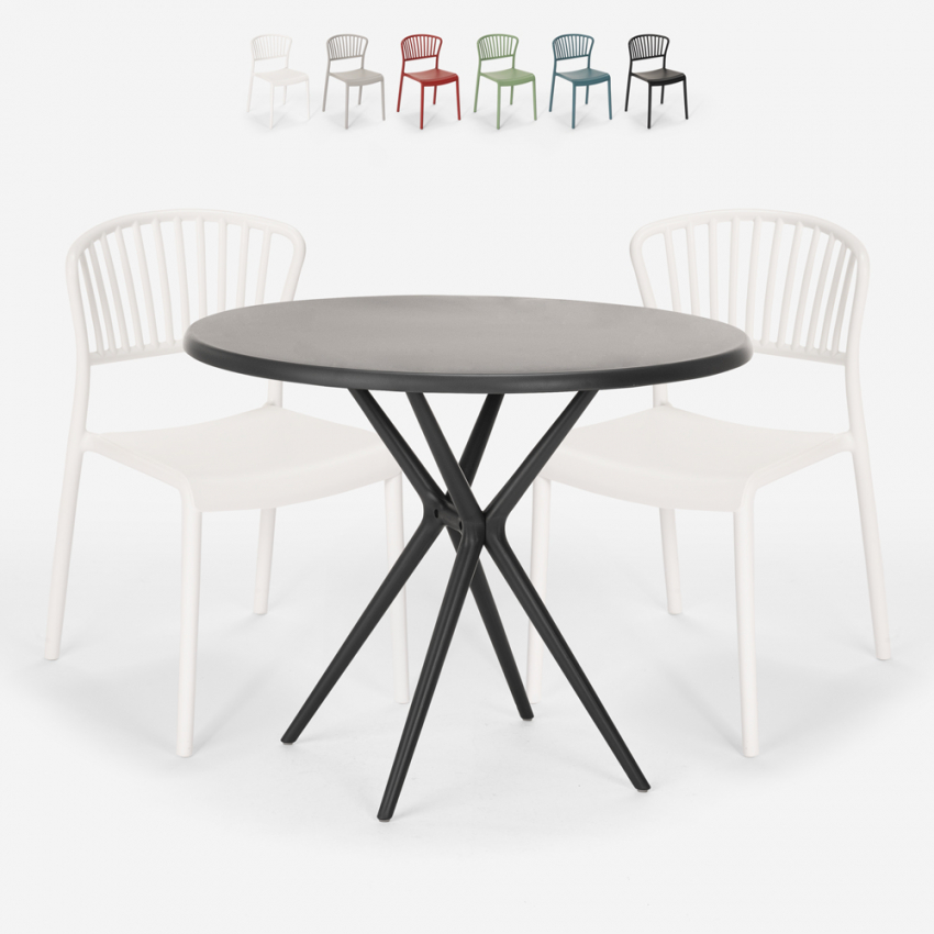 Set met ronde zwarte tafel 80x80 cm en 2 modern design stoelen Gianum Dark Verkoop Set met ronde zwarte tafel 80x80 cm en 2 modern design stoelen Gianum Dark Verkoop