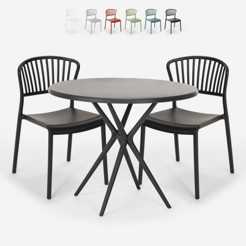 Set met ronde zwarte tafel 80x80 cm en 2 modern design stoelen Gianum Dark Aanbieding