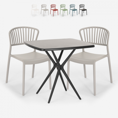 Set 2 stoelen vierkant tafel 70x70cm zwart outdoor design Magus Dark