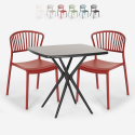 Indoor-outdoor set met vierkante zwarte tafel 70x70 cm en 2 design stoelen Magus Dark Kortingen