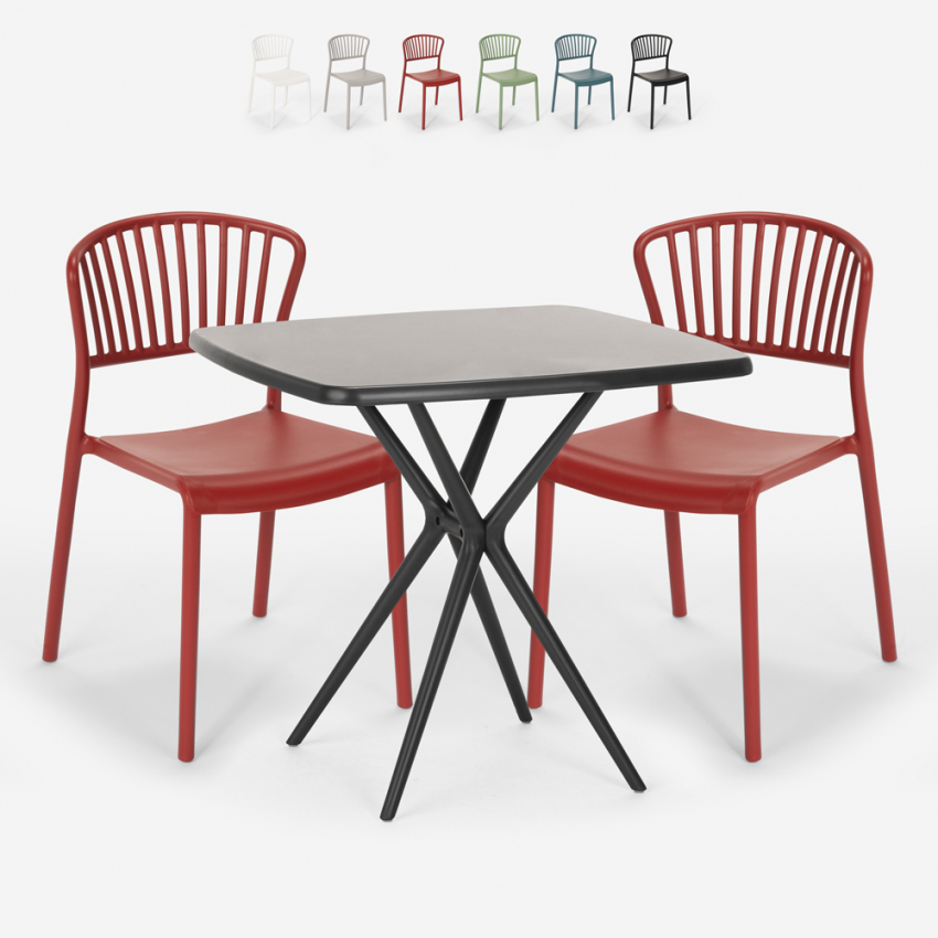 Indoor-outdoor set met vierkante zwarte tafel 70x70 cm en 2 design stoelen Magus Dark Kortingen