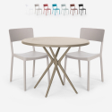 Set met 2 polypropyleen stoelen en ronde beige tafel 80x80 cm Aminos Aanbieding
