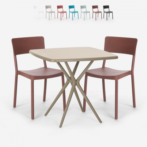 Set met 2 stoelen en vierkante beige tafel 70x70 cm van polypropyleen Regas Aanbieding