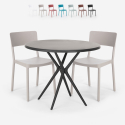 Set met ronde zwarte tafel 80x80 cm en 2 stoelen in modern design Aminos Dark Voorraad
