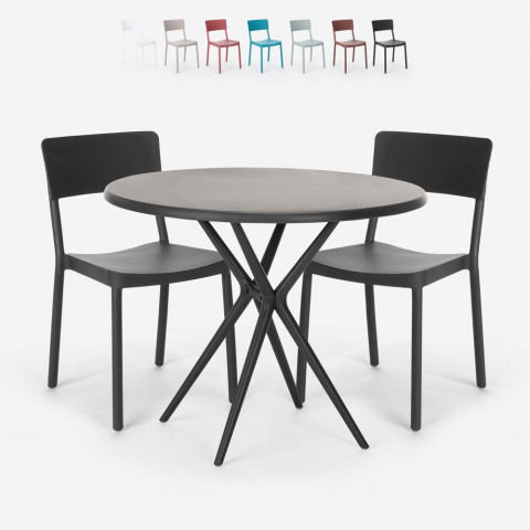 Ronde zwarte tafel set 80x80cm 2 stoelen modern design Aminos Dark Aanbieding