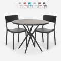 Set met ronde zwarte tafel 80x80 cm en 2 stoelen in modern design Aminos Dark Aanbieding