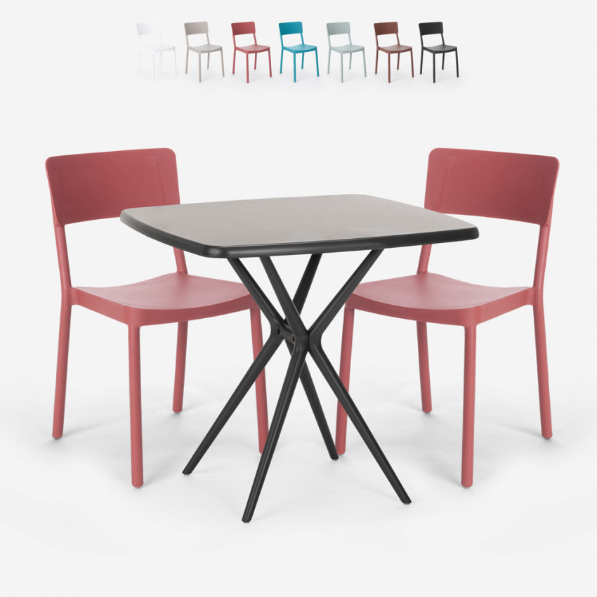 Set met vierkante zwarte tafel 70x70 cm en 2 stoelen Regas Dark Korting